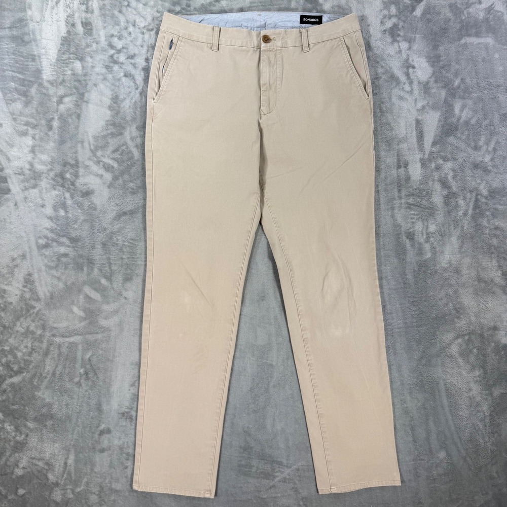 Bonobos Slim Fit Chino Pants Men's 34x34 Tan Khaki Flat Front